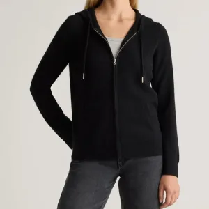 Quince Mongolian Cashmere Full-Zip Hoodie Sweater in Black Size Medium