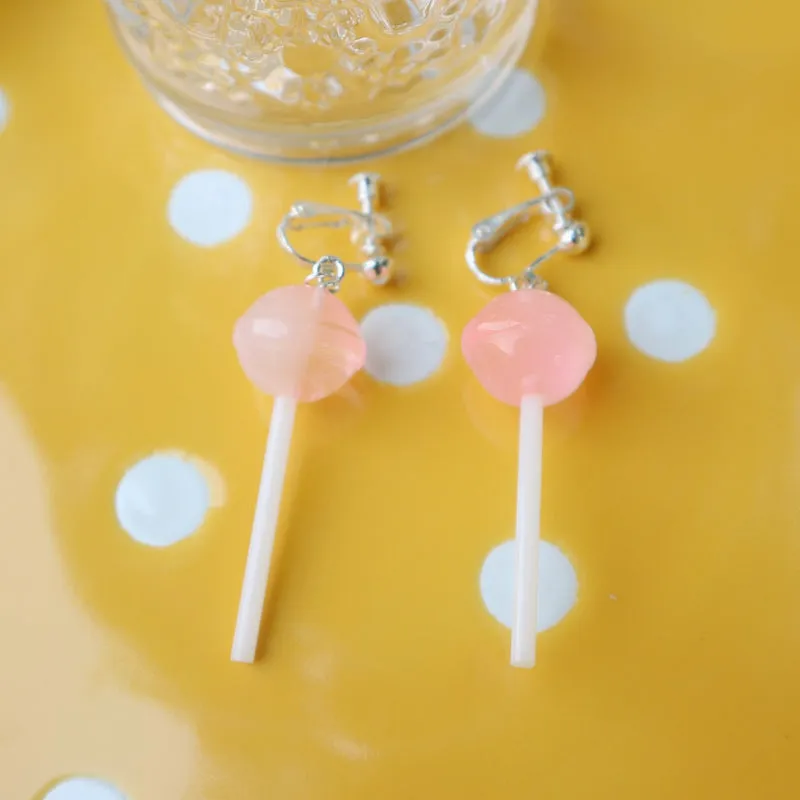 "CUTE SIMULATION LOLLIPOP" PURE SILVER EARRINGS / EAR CLIPS Y042002