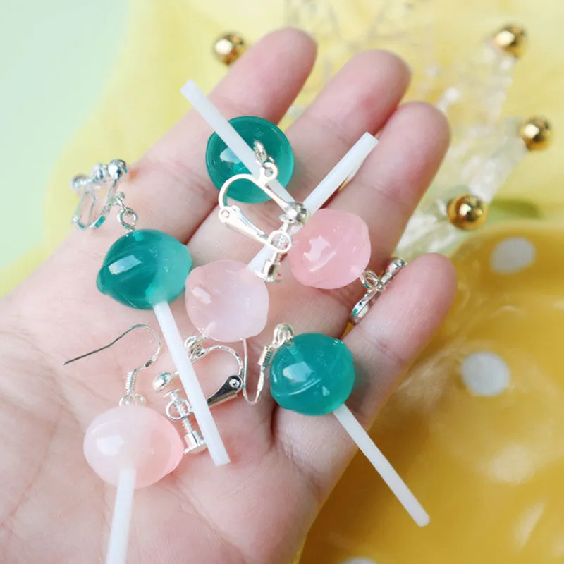 "CUTE SIMULATION LOLLIPOP" PURE SILVER EARRINGS / EAR CLIPS Y042002