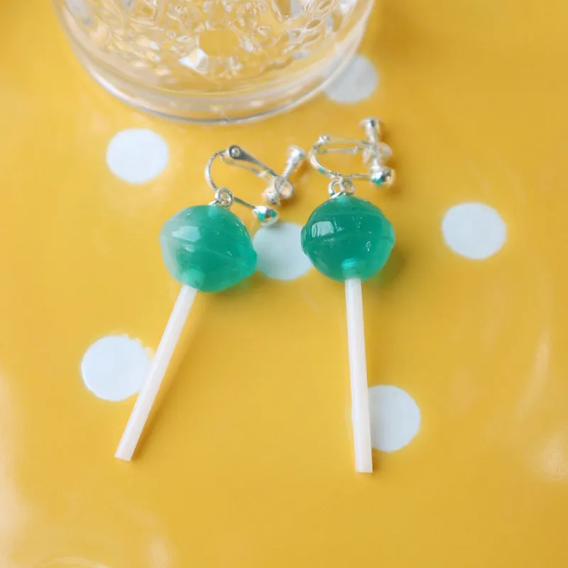 "CUTE SIMULATION LOLLIPOP" PURE SILVER EARRINGS / EAR CLIPS Y042002