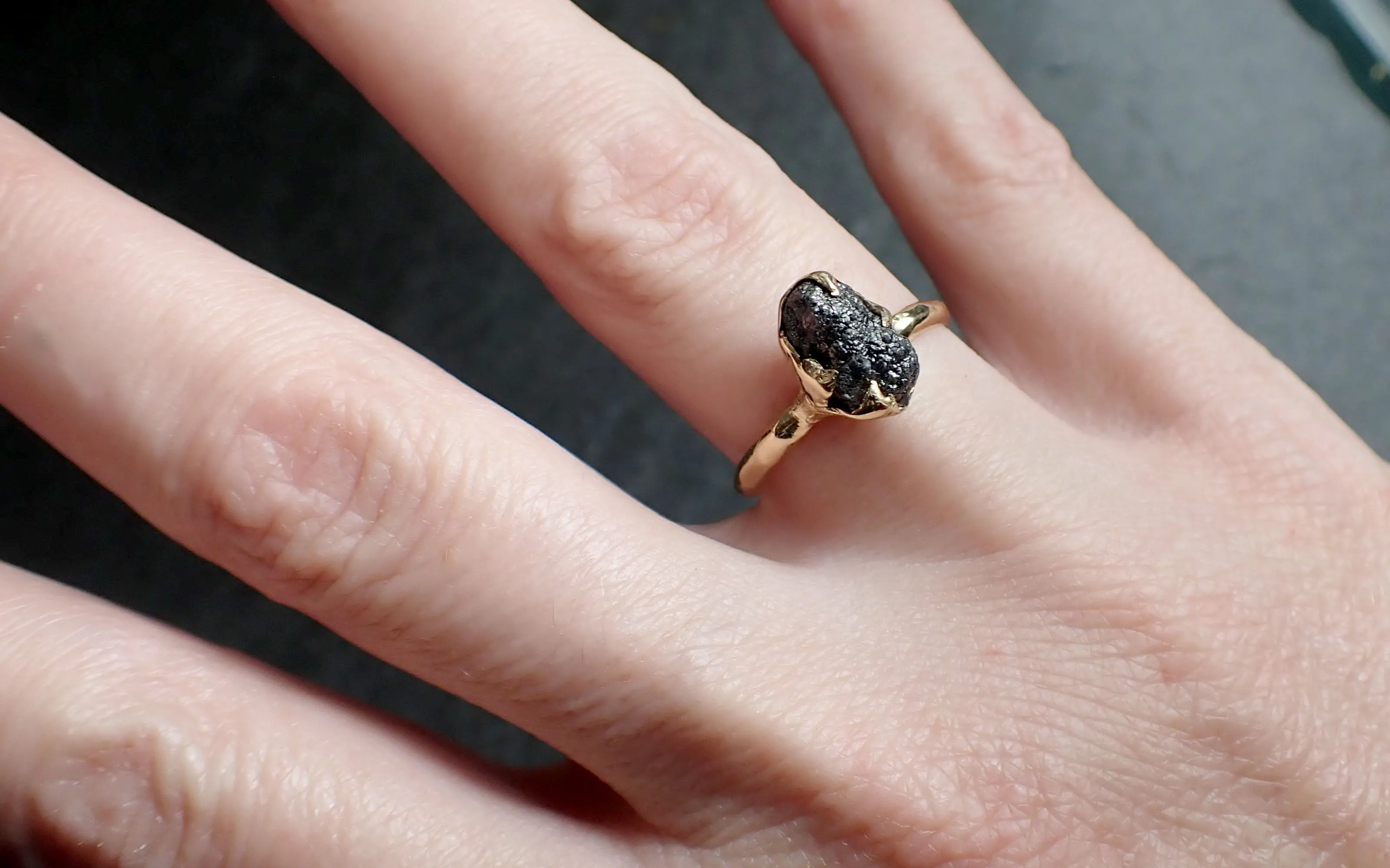 raw black diamond solitaire 14k yellow gold engagement ring rough uncut gemstone conflict free black diamond wedding promise 2560 Alternative Engagement