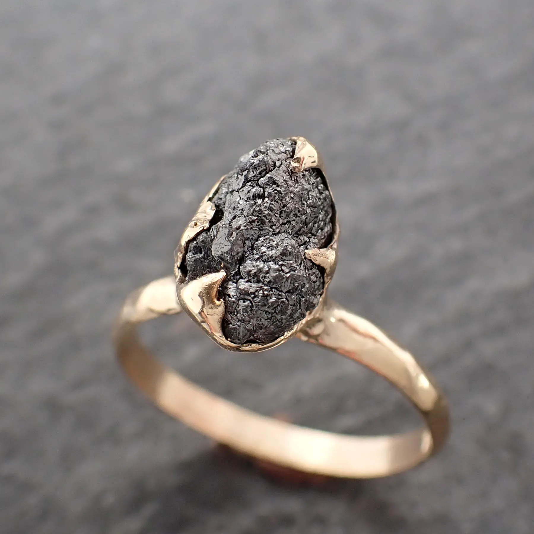 raw black diamond solitaire 14k yellow gold engagement ring rough uncut gemstone conflict free black diamond wedding promise 2560 Alternative Engagement