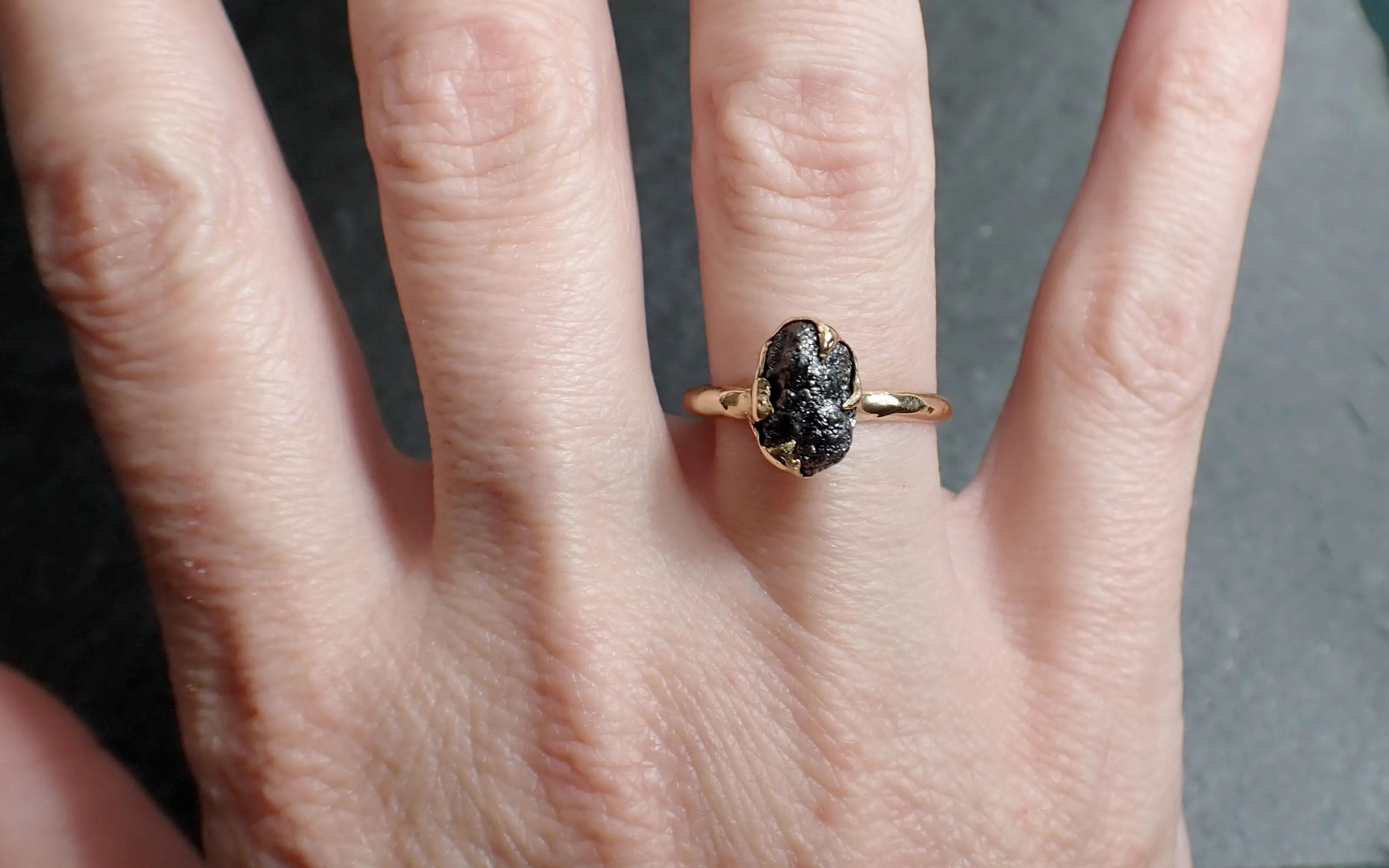 raw black diamond solitaire 14k yellow gold engagement ring rough uncut gemstone conflict free black diamond wedding promise 2560 Alternative Engagement