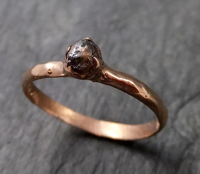 Raw Cognac Diamond Solitaire Dainty Engagement 14k Rose Gold Wedding Ring Diamond Ring byAngeline 1128