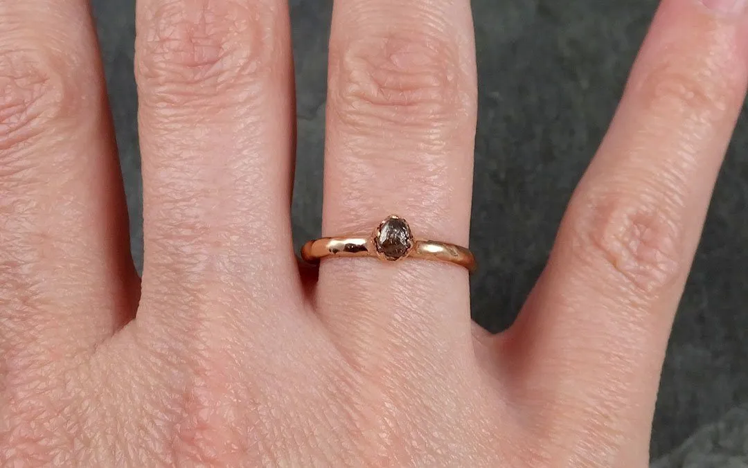 Raw Cognac Diamond Solitaire Dainty Engagement 14k Rose Gold Wedding Ring Diamond Ring byAngeline 1128