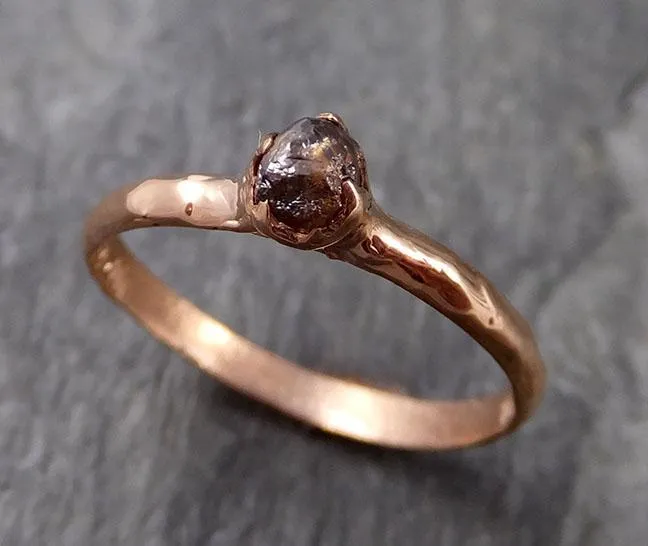 Raw Cognac Diamond Solitaire Dainty Engagement 14k Rose Gold Wedding Ring Diamond Ring byAngeline 1128