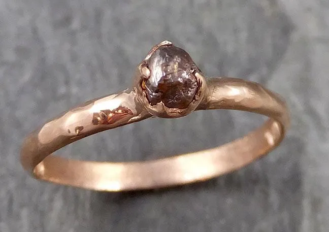Raw Cognac Diamond Solitaire Dainty Engagement 14k Rose Gold Wedding Ring Diamond Ring byAngeline 1128