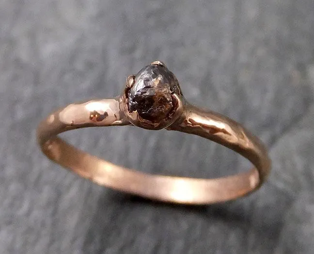 Raw Cognac Diamond Solitaire Dainty Engagement 14k Rose Gold Wedding Ring Diamond Ring byAngeline 1128