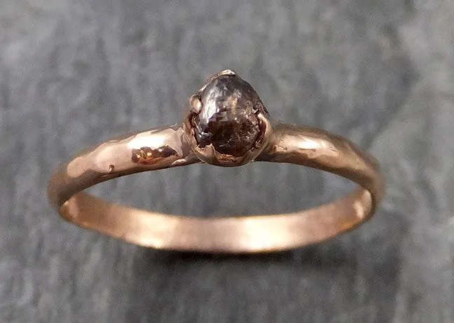 Raw Cognac Diamond Solitaire Dainty Engagement 14k Rose Gold Wedding Ring Diamond Ring byAngeline 1128