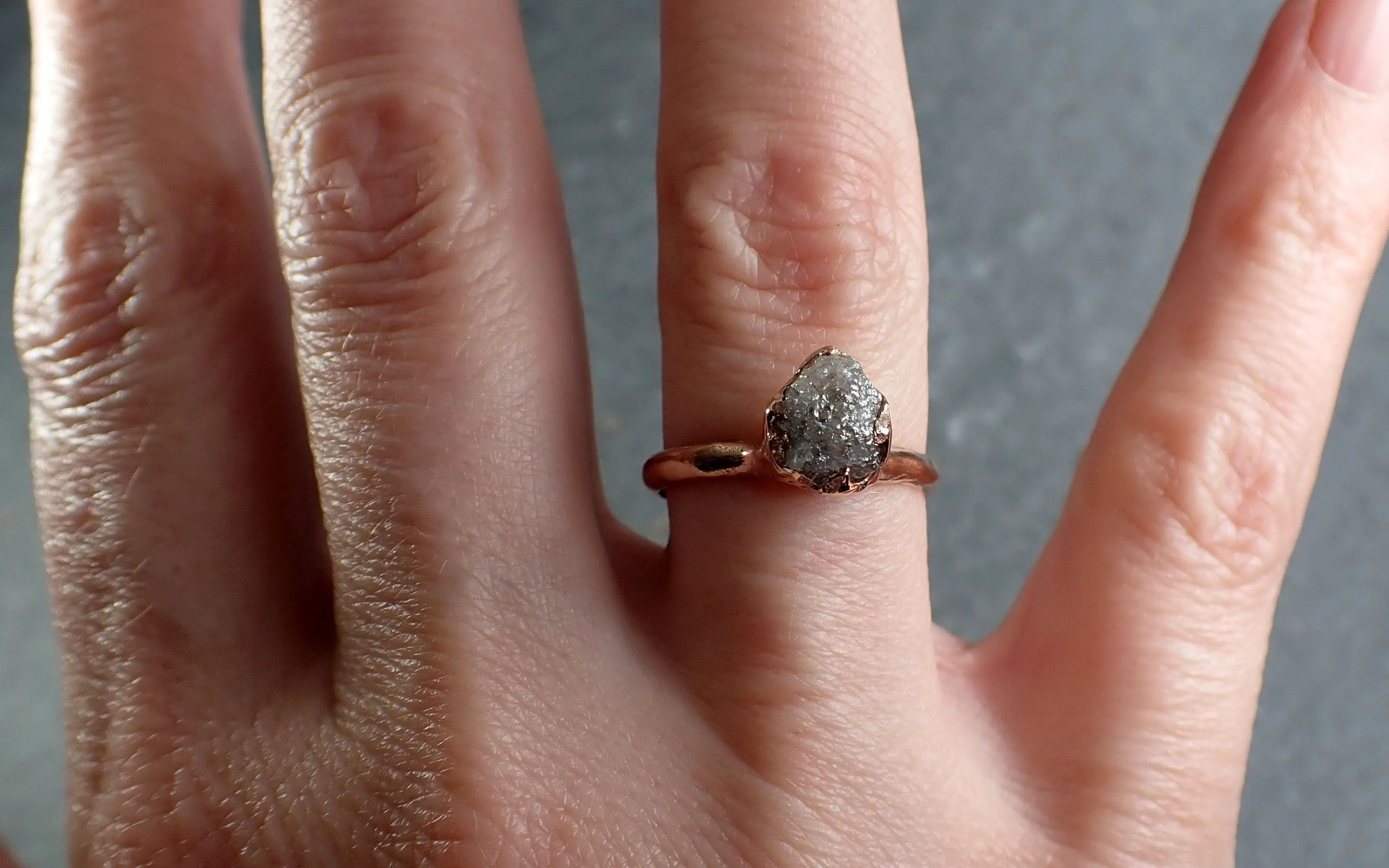 Raw Diamond Engagement Ring Rough Uncut Diamond Solitaire Recycled 14k Rose gold Conflict Free Diamond Wedding Promise 3102