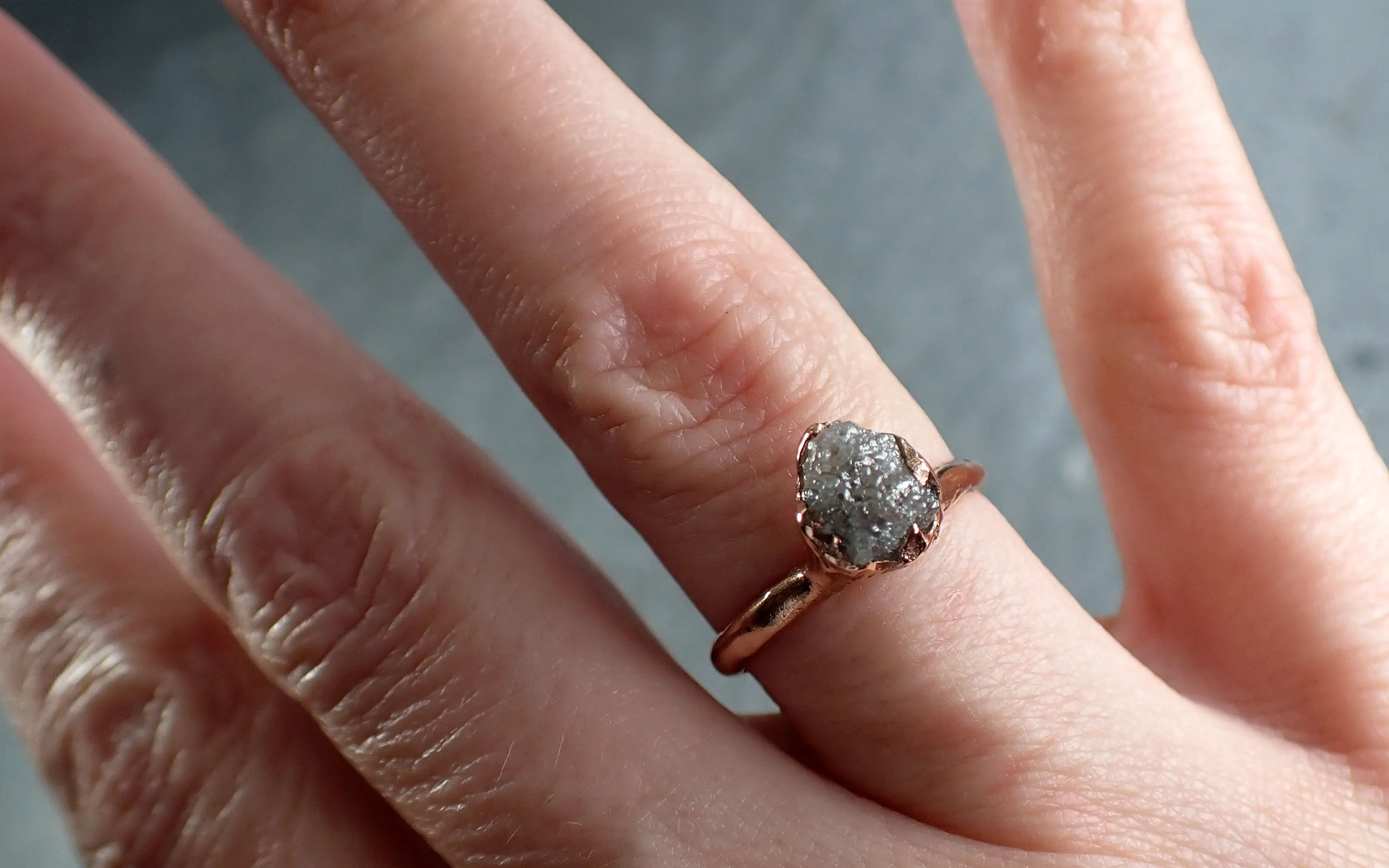 Raw Diamond Engagement Ring Rough Uncut Diamond Solitaire Recycled 14k Rose gold Conflict Free Diamond Wedding Promise 3102