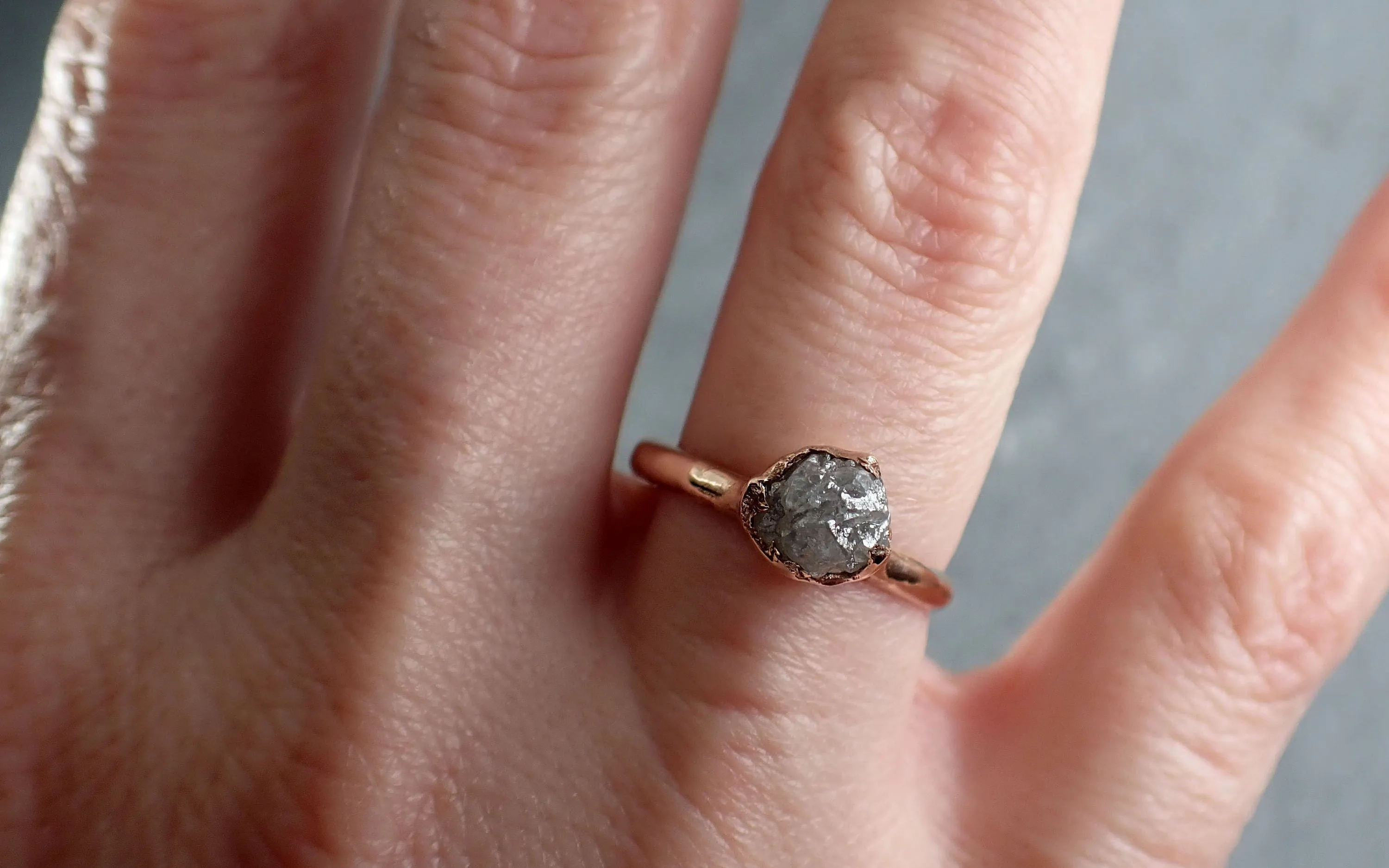 Raw Diamond Engagement Ring Rough Uncut Diamond Solitaire Recycled 14k Rose gold Conflict Free Diamond Wedding Promise 3104