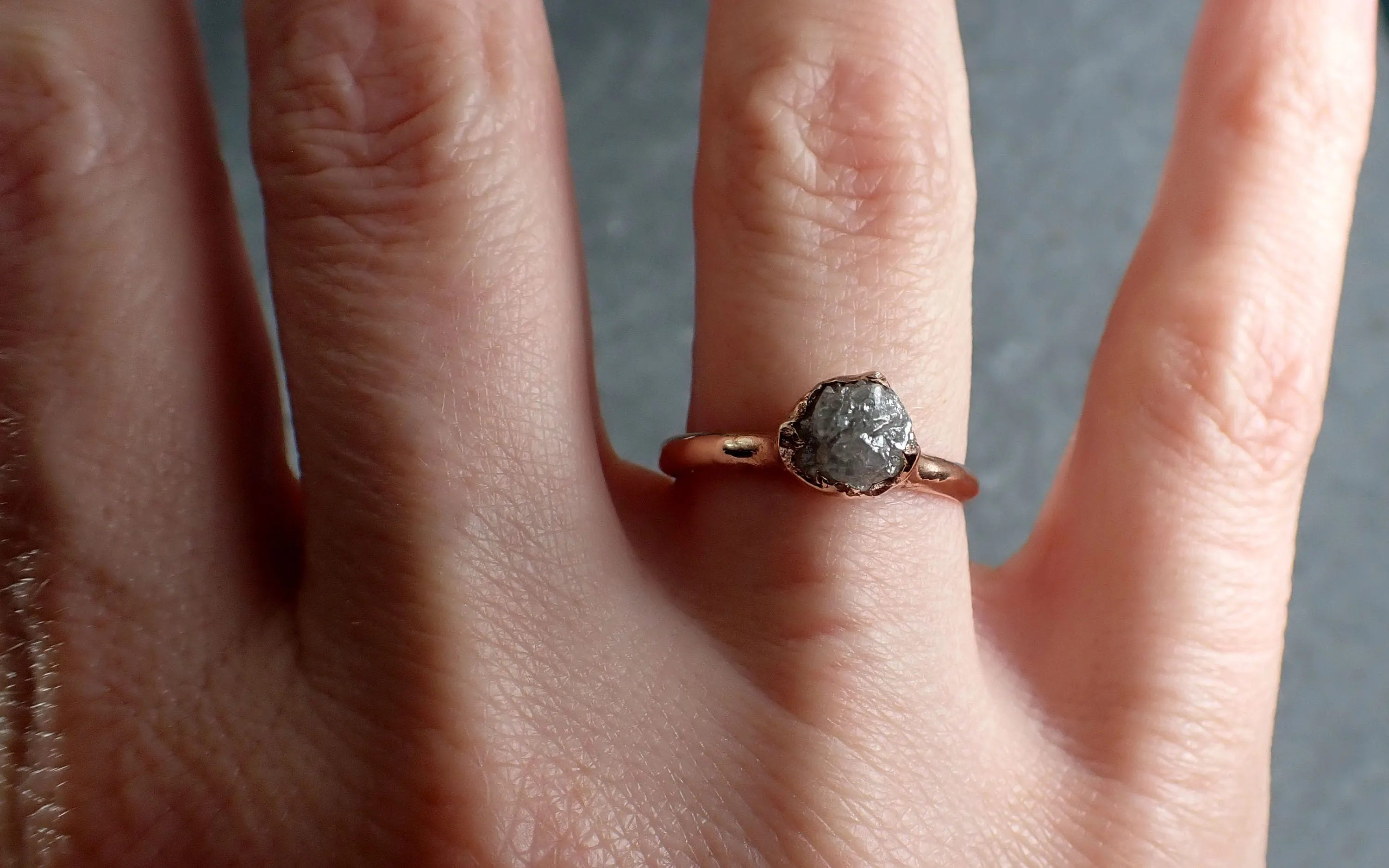 Raw Diamond Engagement Ring Rough Uncut Diamond Solitaire Recycled 14k Rose gold Conflict Free Diamond Wedding Promise 3104