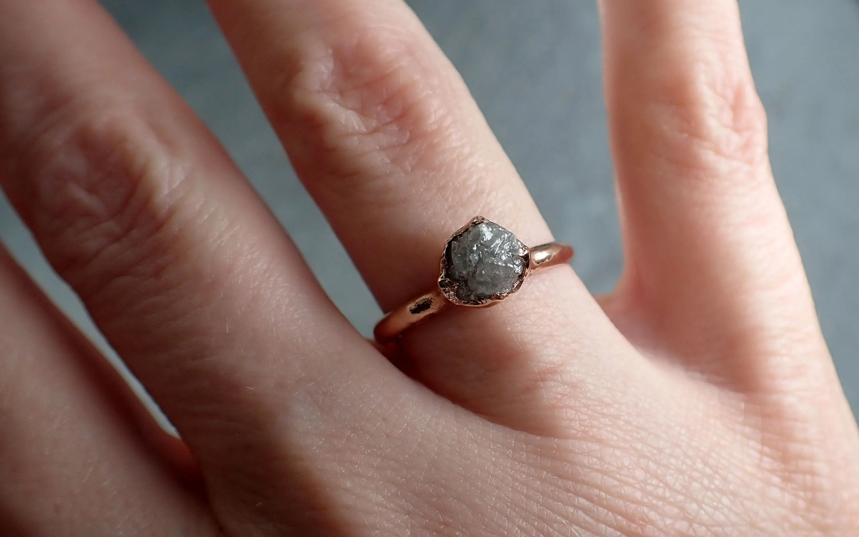 Raw Diamond Engagement Ring Rough Uncut Diamond Solitaire Recycled 14k Rose gold Conflict Free Diamond Wedding Promise 3104
