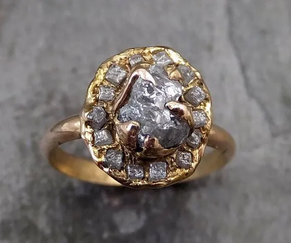 raw diamond multi stone halo engagement ring rough 18k yellow gold wedding ring diamond stacking ring rough diamond ring 0039 Alternative Engagement