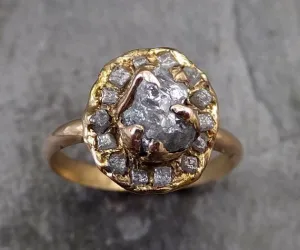 raw diamond multi stone halo engagement ring rough 18k yellow gold wedding ring diamond stacking ring rough diamond ring 0039 Alternative Engagement