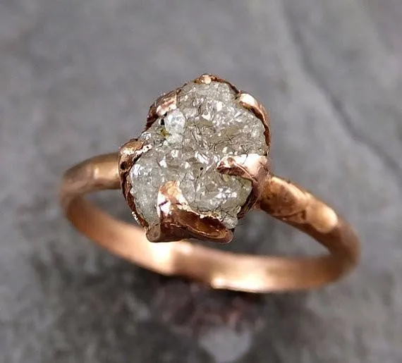 raw diamond solitaire engagement ring rough 14k rose gold wedding ring diamond stacking ring rough diamond ring r039 Alternative Engagement