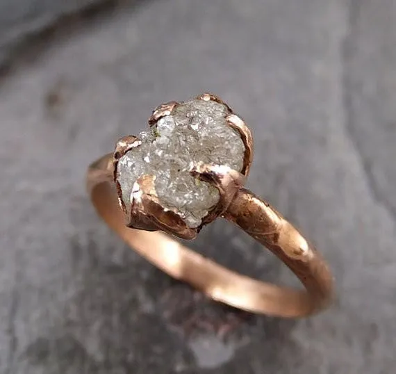raw diamond solitaire engagement ring rough 14k rose gold wedding ring diamond stacking ring rough diamond ring r039 Alternative Engagement