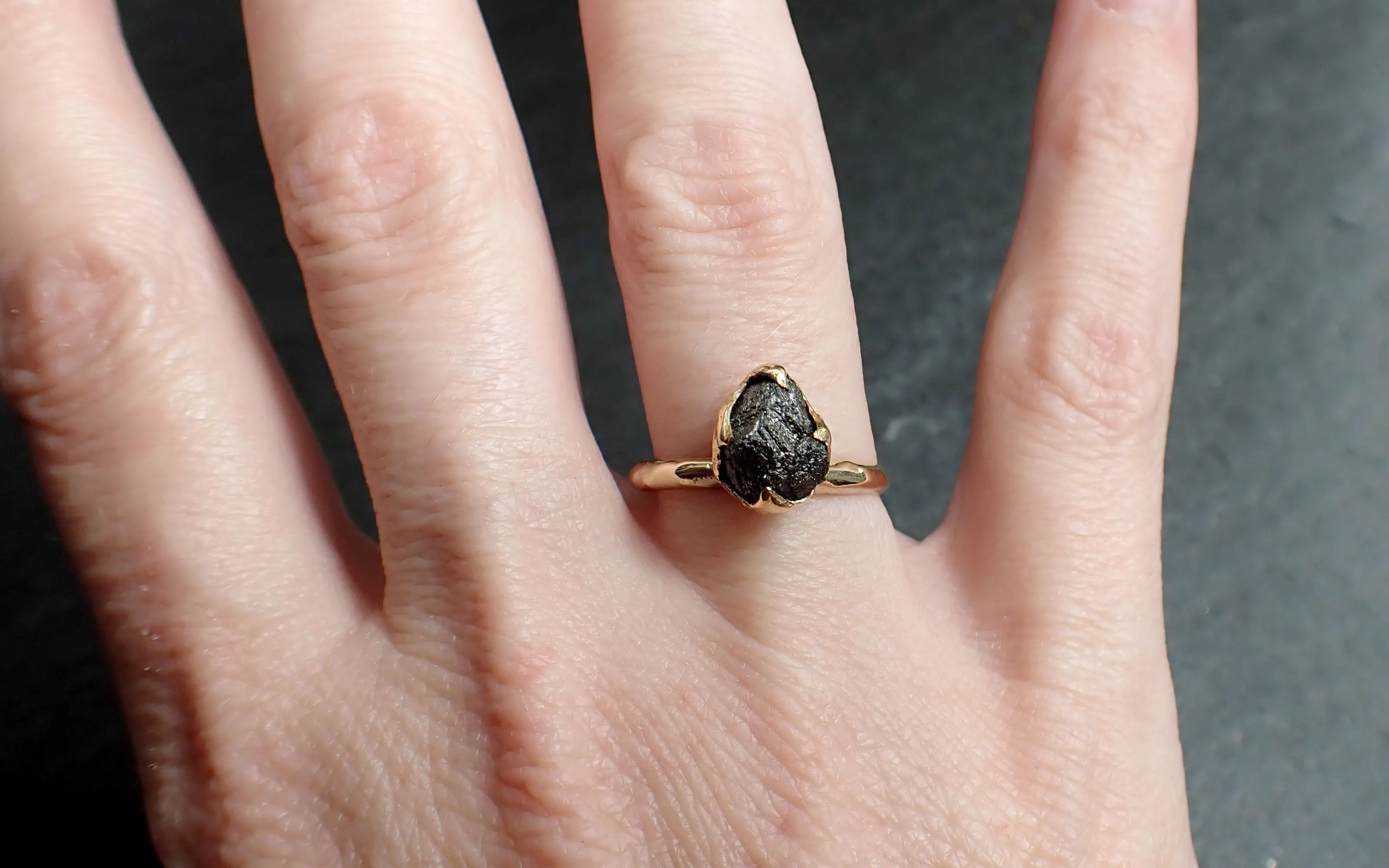 Raw Diamond Solitaire Engagement Ring Rough Uncut gemstone gold Conflict Free Black Diamond Wedding Promise 2558