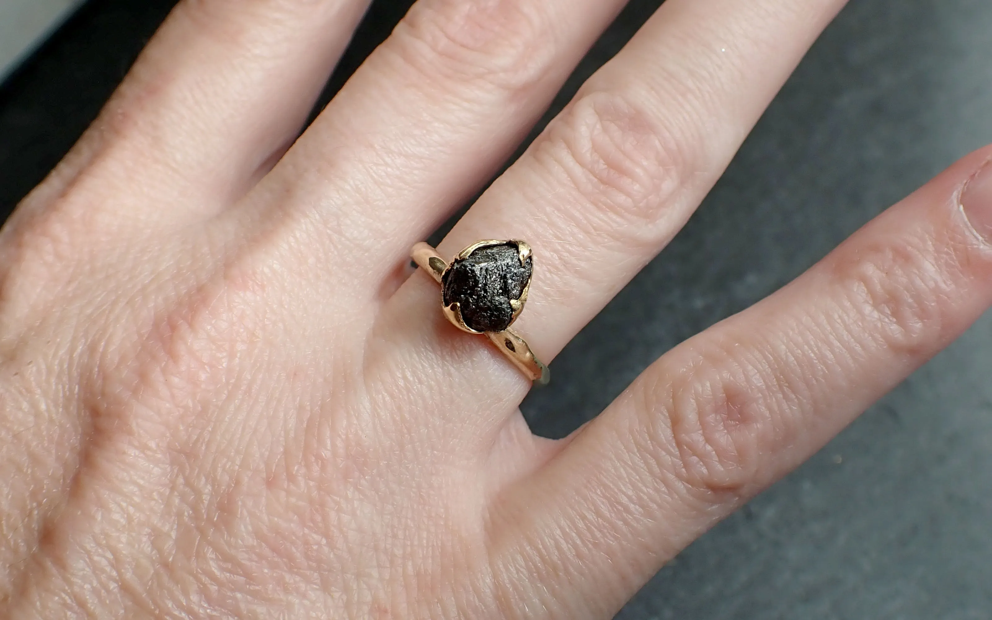Raw Diamond Solitaire Engagement Ring Rough Uncut gemstone gold Conflict Free Black Diamond Wedding Promise 2558