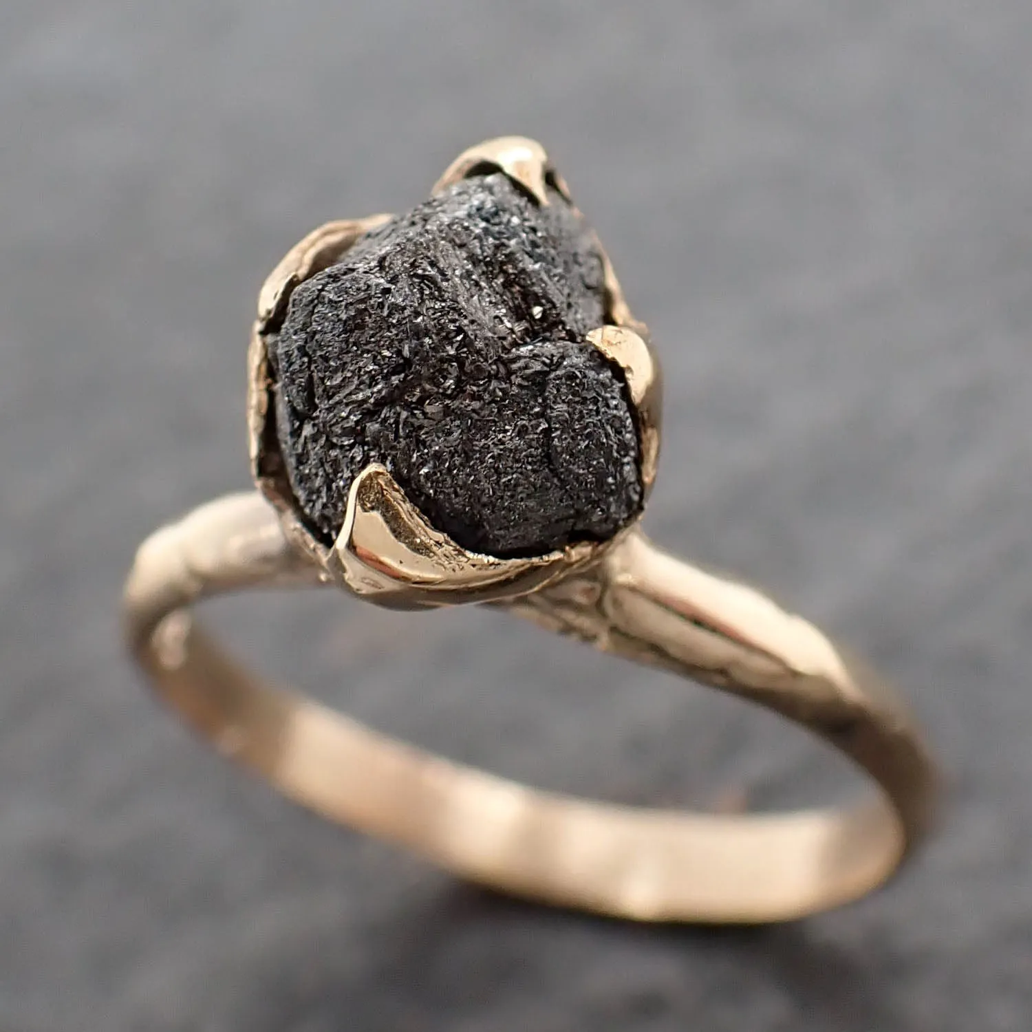 Raw Diamond Solitaire Engagement Ring Rough Uncut gemstone gold Conflict Free Black Diamond Wedding Promise 2558
