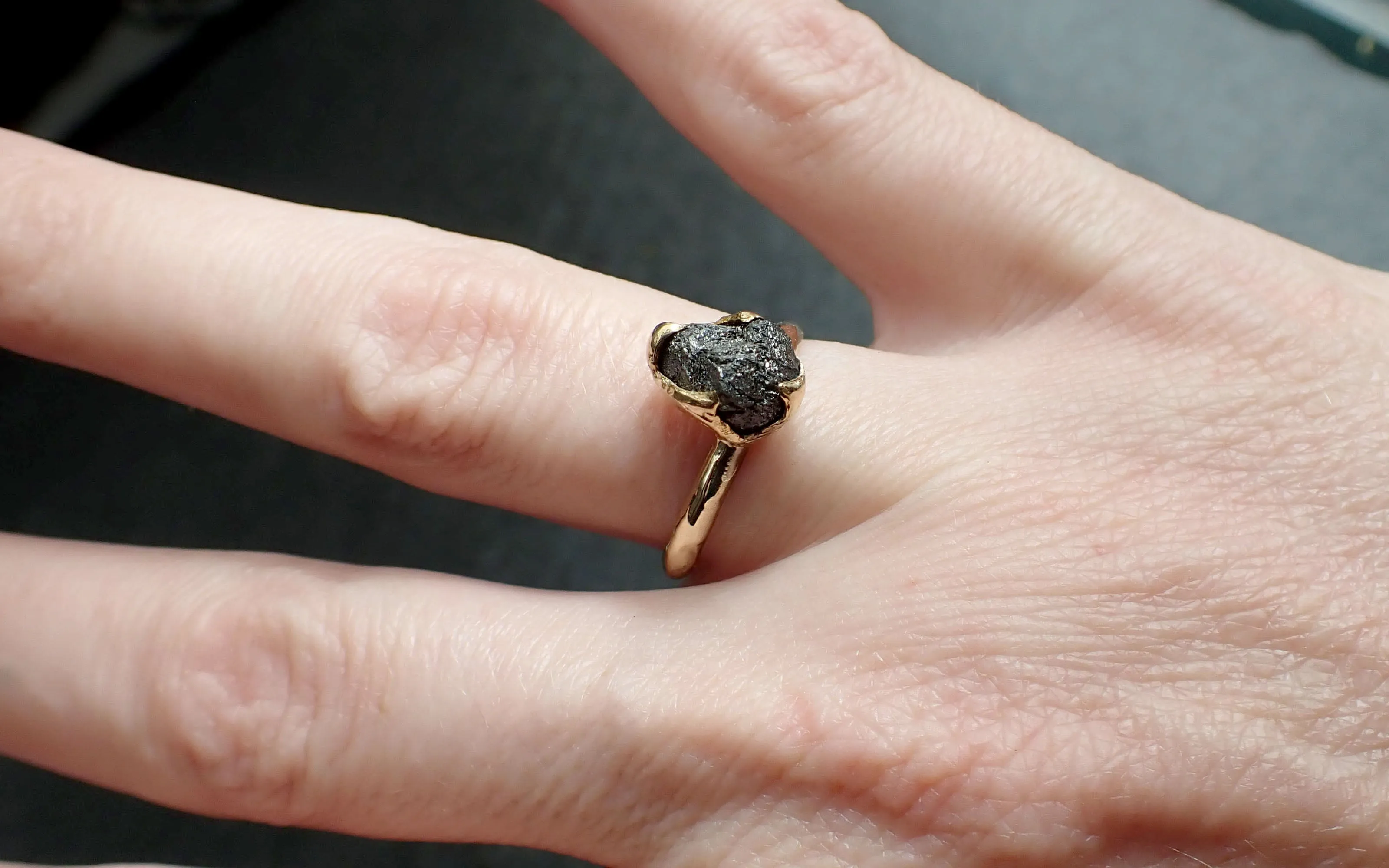 Raw Diamond Solitaire Engagement Ring Rough Uncut gemstone gold Conflict Free Black Diamond Wedding Promise 2558