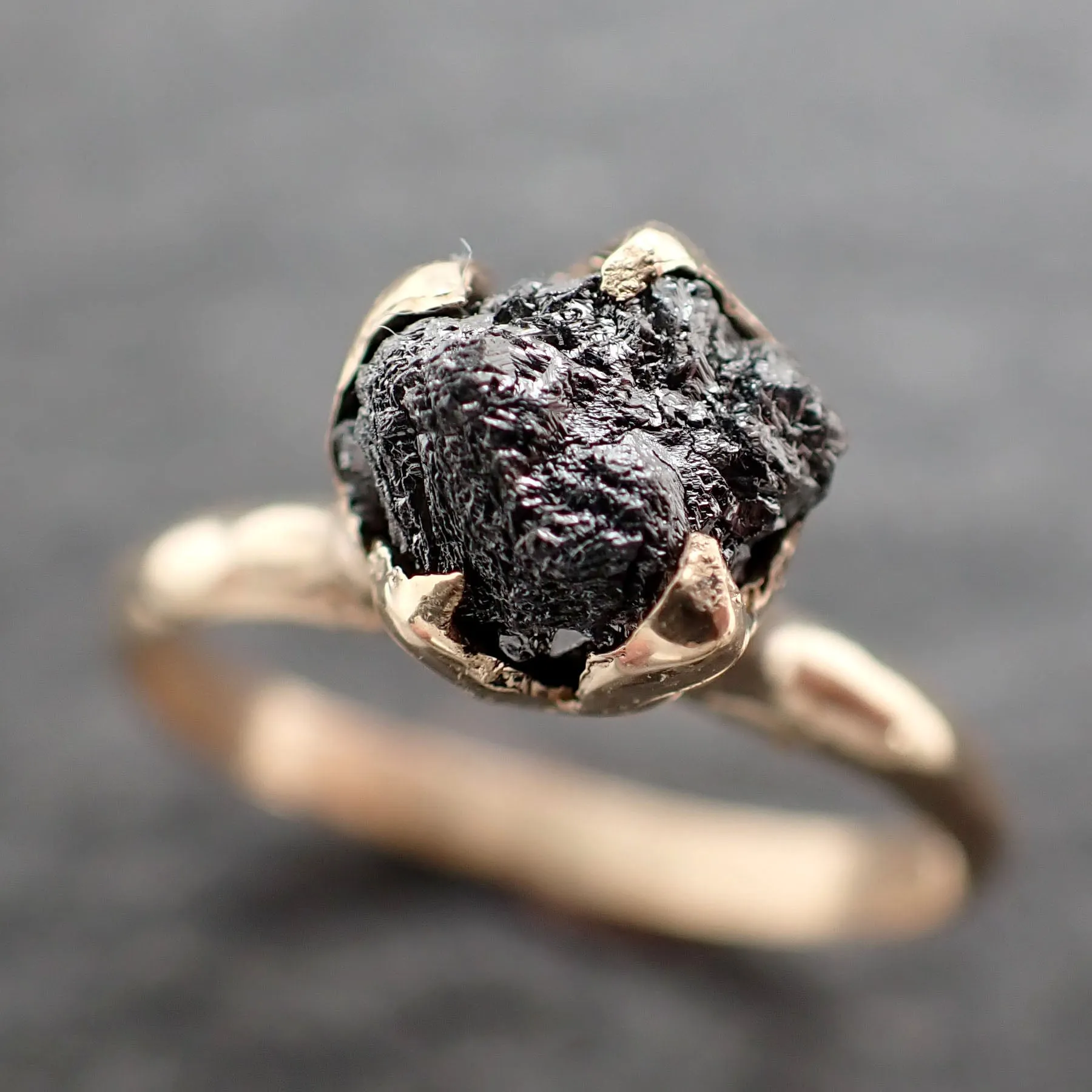 Raw Diamond Solitaire Engagement Ring Rough Uncut gemstone gold Conflict Free Black Diamond Wedding Promise 2559