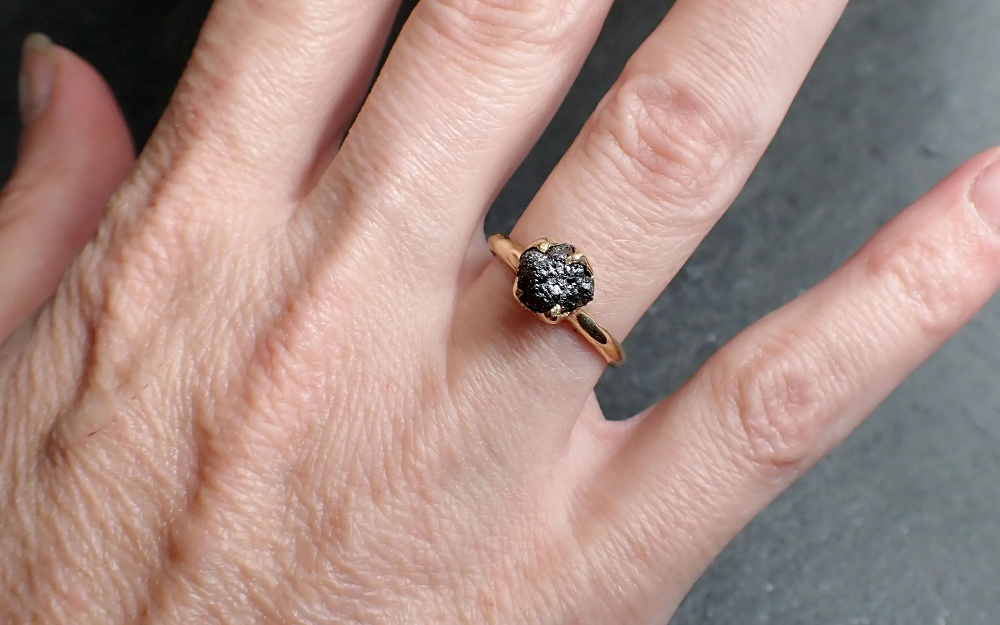 Raw Diamond Solitaire Engagement Ring Rough Uncut gemstone gold Conflict Free Black Diamond Wedding Promise 2559