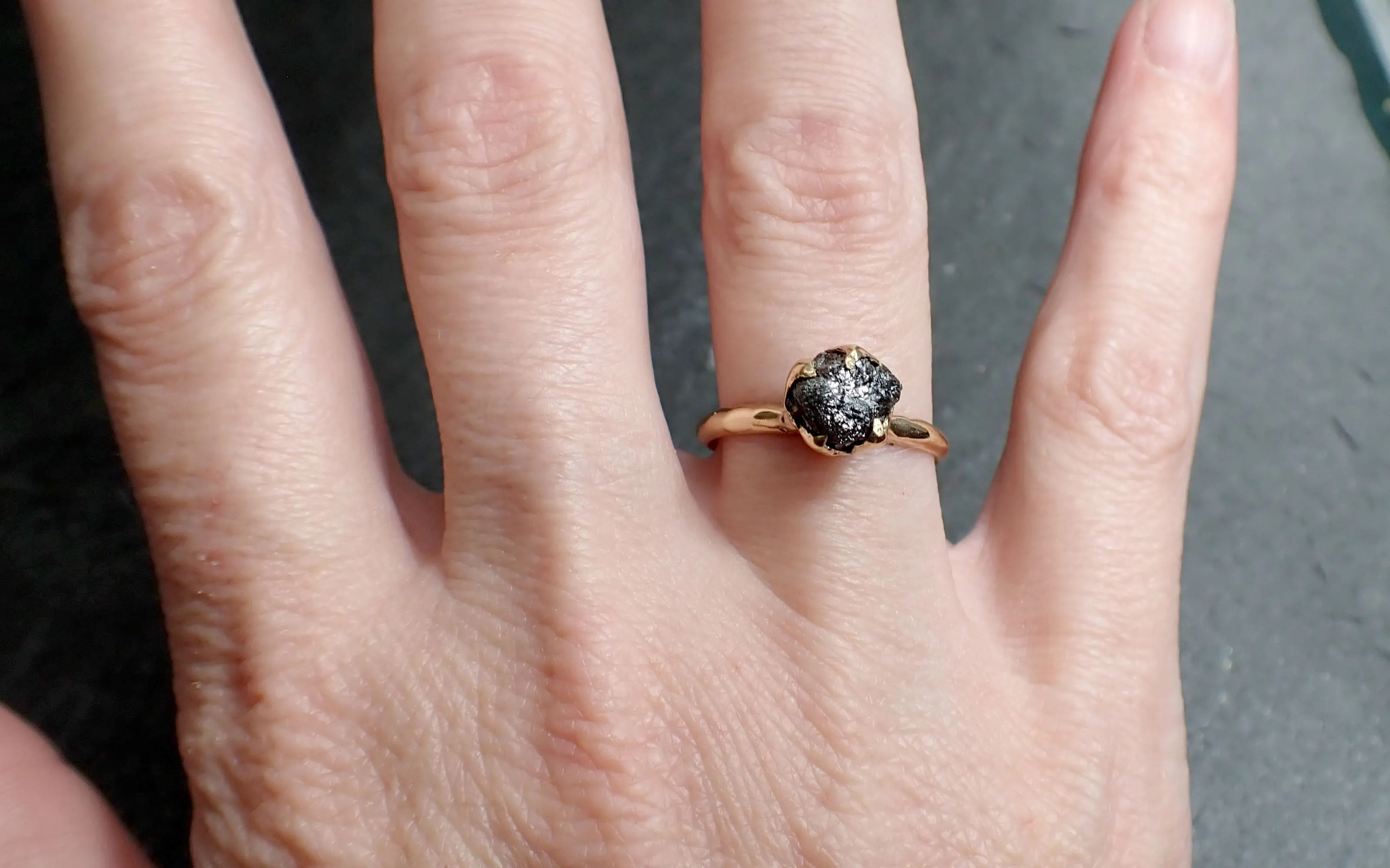 Raw Diamond Solitaire Engagement Ring Rough Uncut gemstone gold Conflict Free Black Diamond Wedding Promise 2559