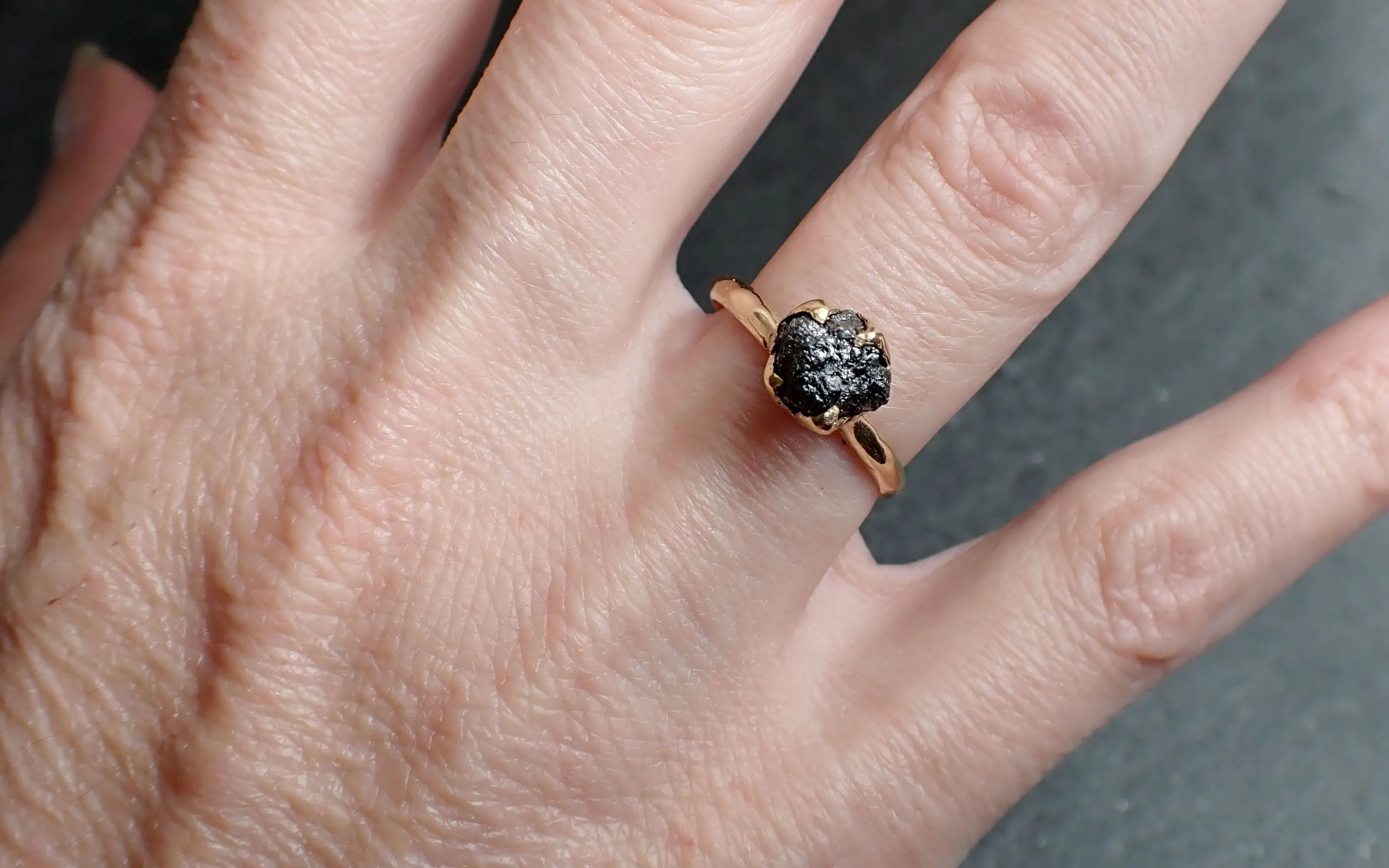 Raw Diamond Solitaire Engagement Ring Rough Uncut gemstone gold Conflict Free Black Diamond Wedding Promise 2559
