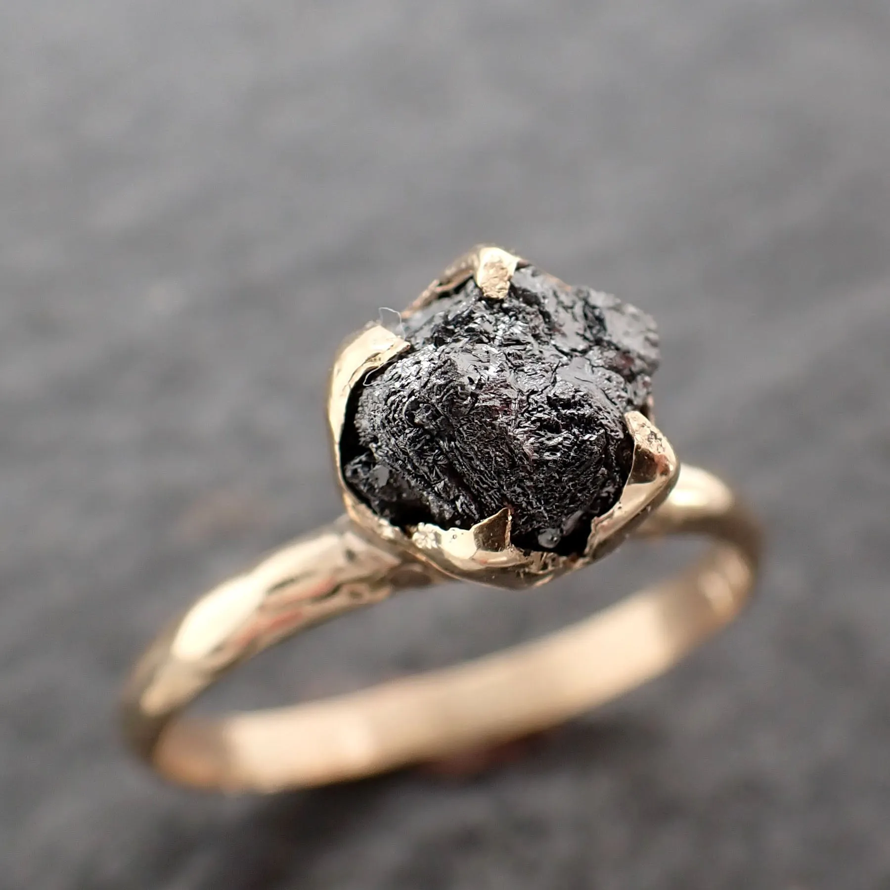 Raw Diamond Solitaire Engagement Ring Rough Uncut gemstone gold Conflict Free Black Diamond Wedding Promise 2559