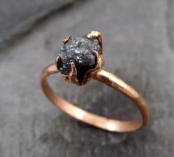 raw diamond solitaire engagement ring rough uncut gemstone rose gold conflict free gray diamond wedding promise Alternative Engagement