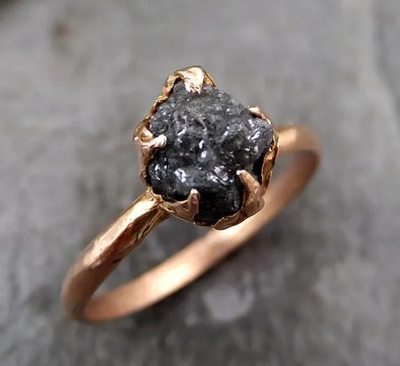 raw diamond solitaire engagement ring rough uncut gemstone rose gold conflict free gray diamond wedding promise Alternative Engagement