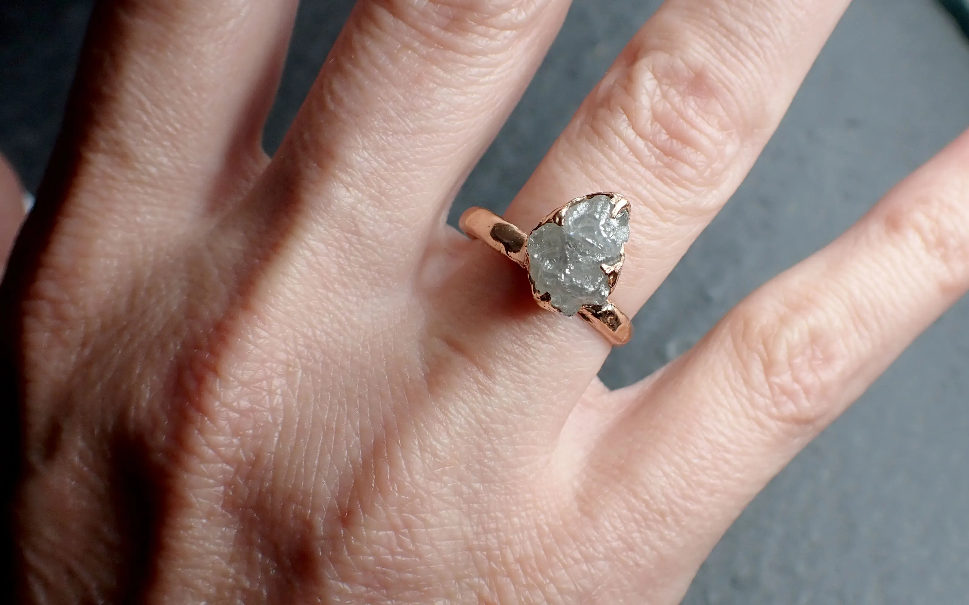 raw diamond solitaire engagement ring rough uncut rose gold conflict free diamond wedding promise 2541 Alternative Engagement