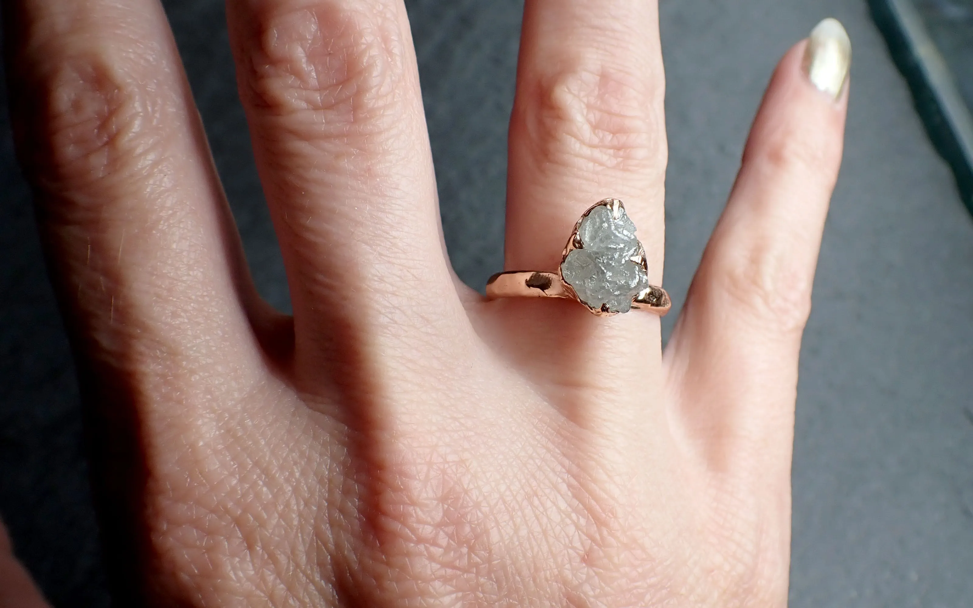 raw diamond solitaire engagement ring rough uncut rose gold conflict free diamond wedding promise 2541 Alternative Engagement