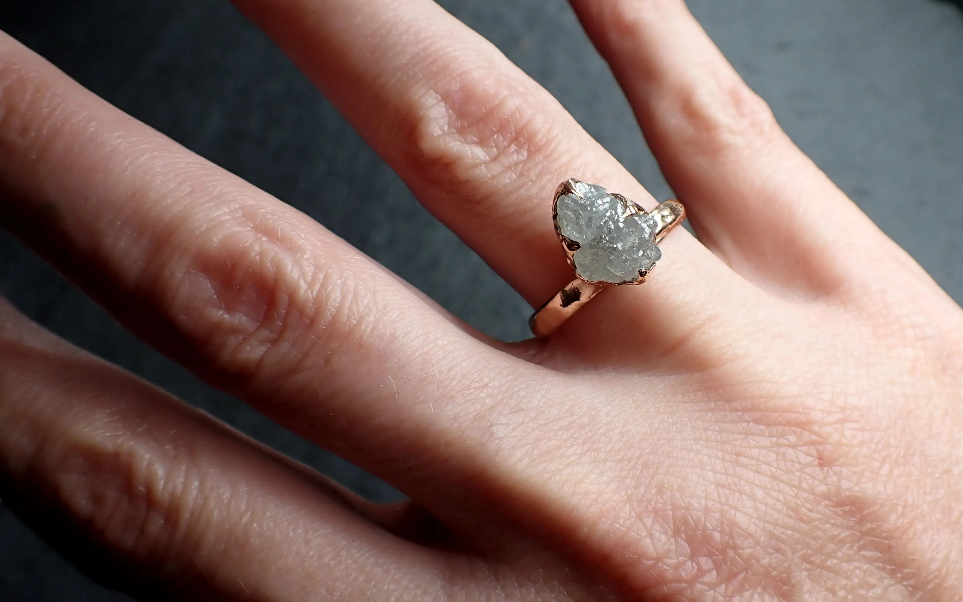 raw diamond solitaire engagement ring rough uncut rose gold conflict free diamond wedding promise 2541 Alternative Engagement