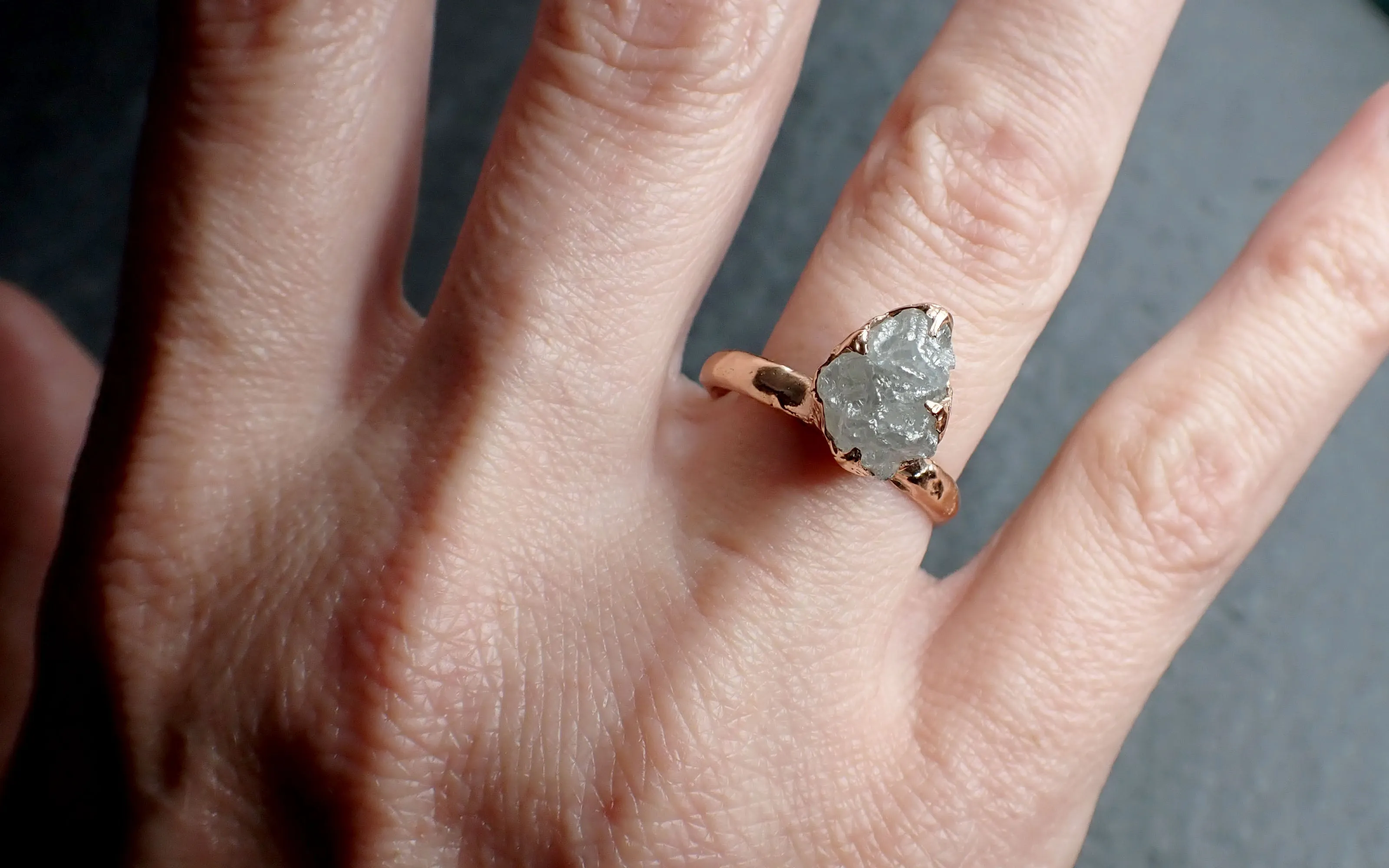 raw diamond solitaire engagement ring rough uncut rose gold conflict free diamond wedding promise 2541 Alternative Engagement