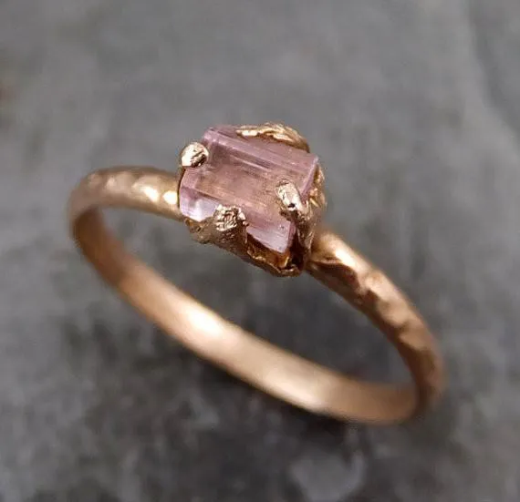 raw pink tourmaline rose gold ring rough uncut pastel pink gemstone promise engagement wedding recycled 14k size stacking Alternative Engagement