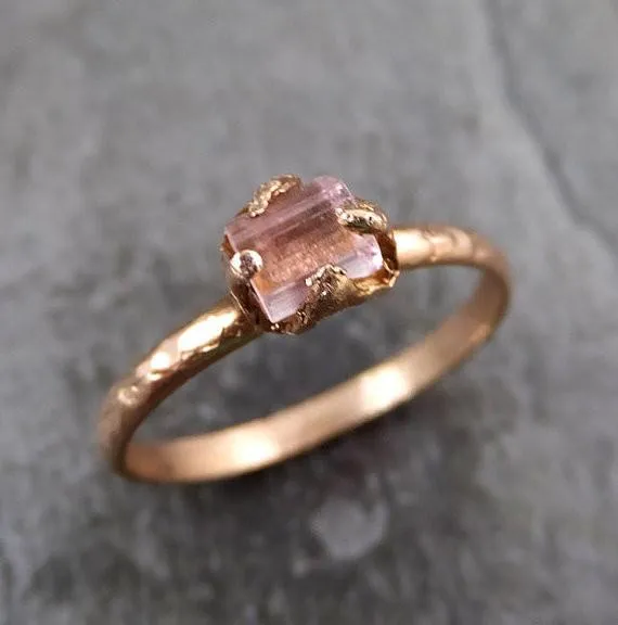 raw pink tourmaline rose gold ring rough uncut pastel pink gemstone promise engagement wedding recycled 14k size stacking Alternative Engagement
