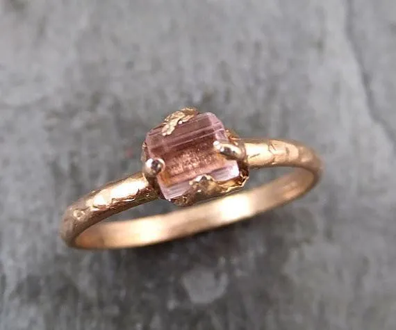 raw pink tourmaline rose gold ring rough uncut pastel pink gemstone promise engagement wedding recycled 14k size stacking Alternative Engagement
