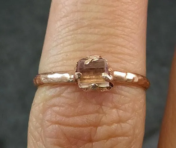 raw pink tourmaline rose gold ring rough uncut pastel pink gemstone promise engagement wedding recycled 14k size stacking Alternative Engagement