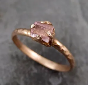 raw pink tourmaline rose gold ring rough uncut pastel pink gemstone promise engagement wedding recycled 14k size stacking Alternative Engagement