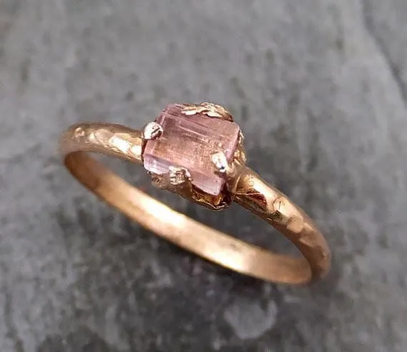 raw pink tourmaline rose gold ring rough uncut pastel pink gemstone promise engagement wedding recycled 14k size stacking Alternative Engagement
