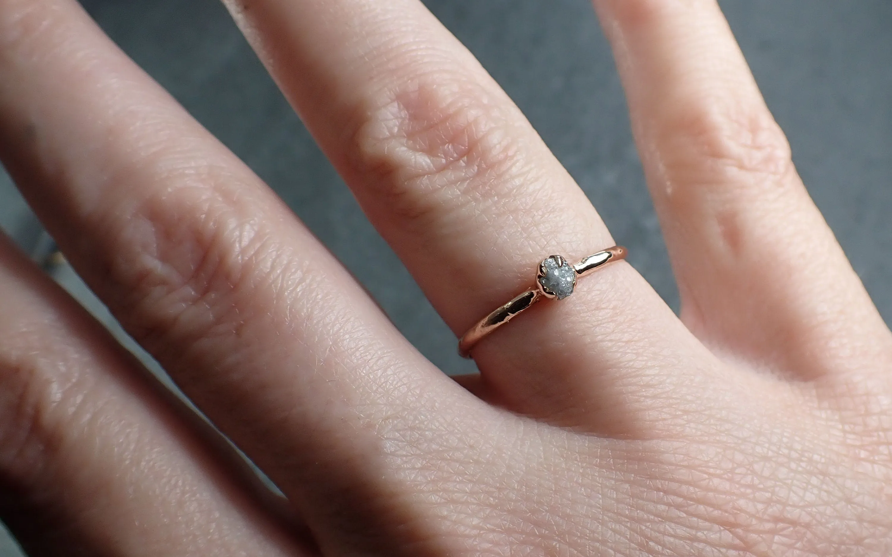 raw rough dainty diamond engagement ring rough diamond solitaire 14k rose gold conflict free diamond wedding promise byangeline 3029 Alternative Engagement