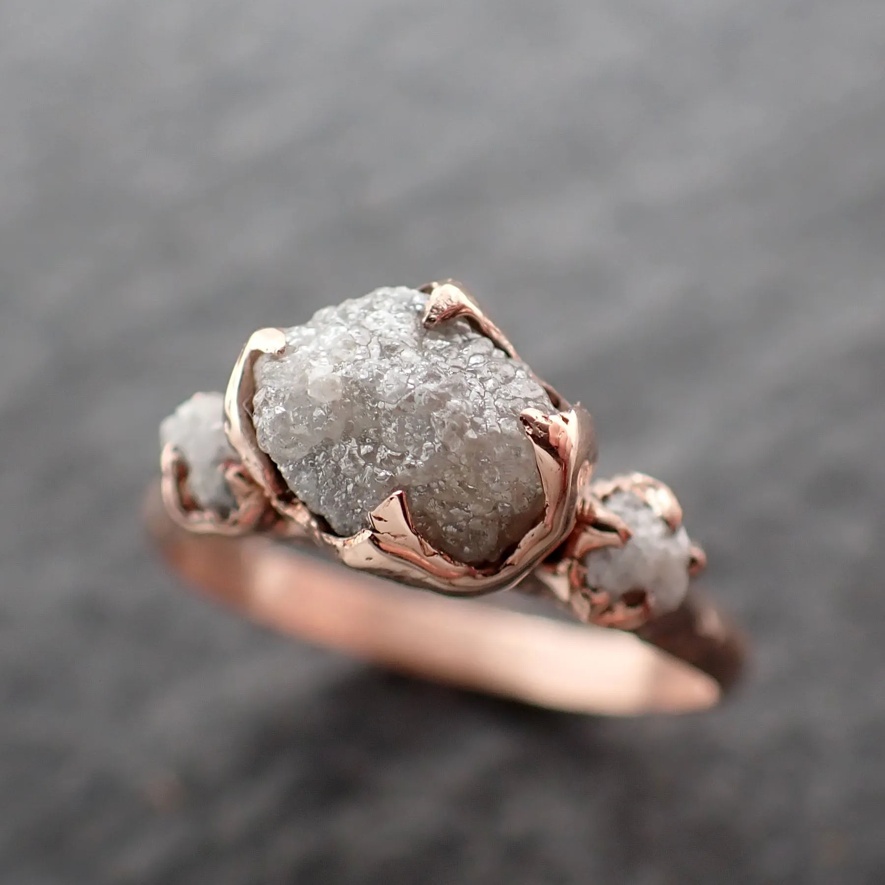 Raw Rough Diamond Engagement Stacking Multi stone Wedding anniversary 14k Rose Gold Ring Rustic c2553