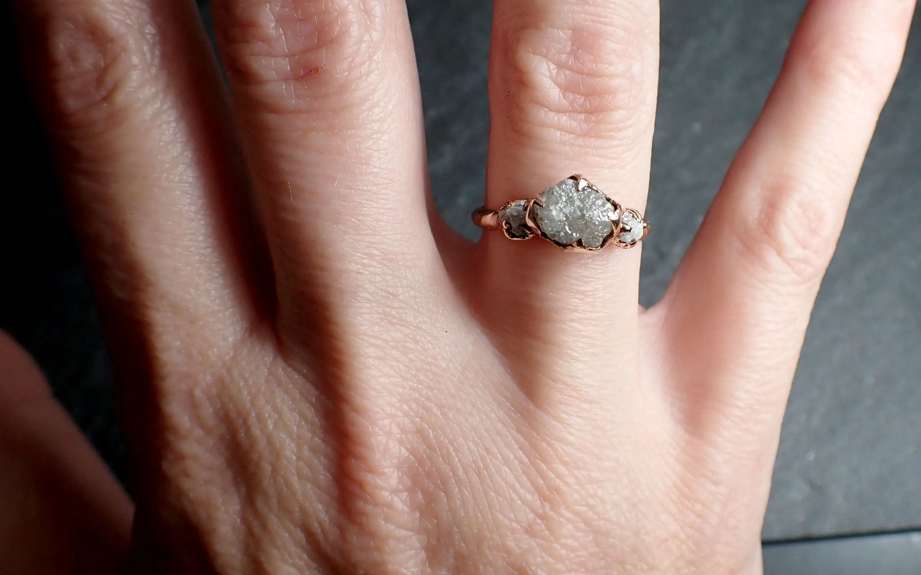 Raw Rough Diamond Engagement Stacking Multi stone Wedding anniversary 14k Rose Gold Ring Rustic c2553