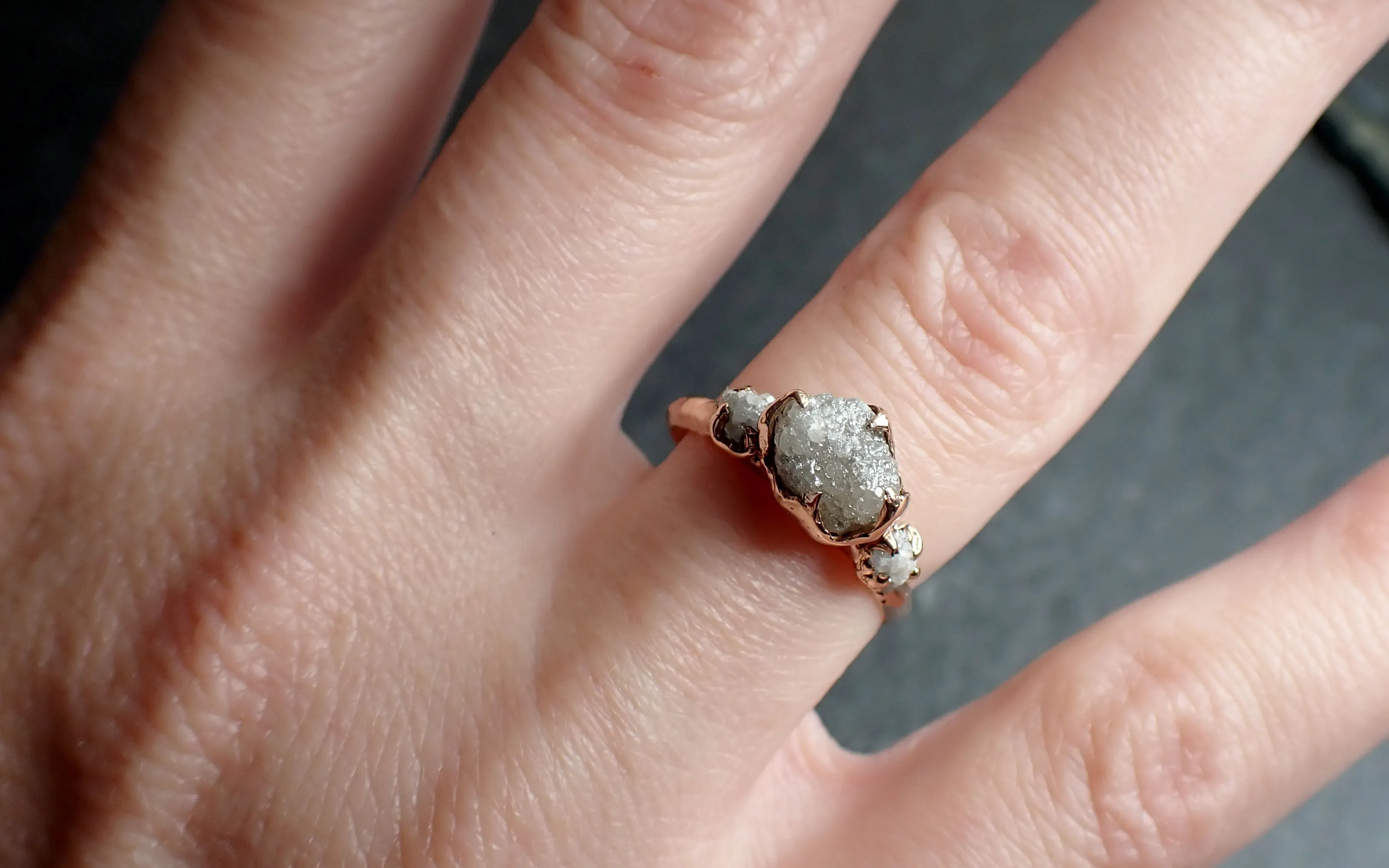 Raw Rough Diamond Engagement Stacking Multi stone Wedding anniversary 14k Rose Gold Ring Rustic c2553