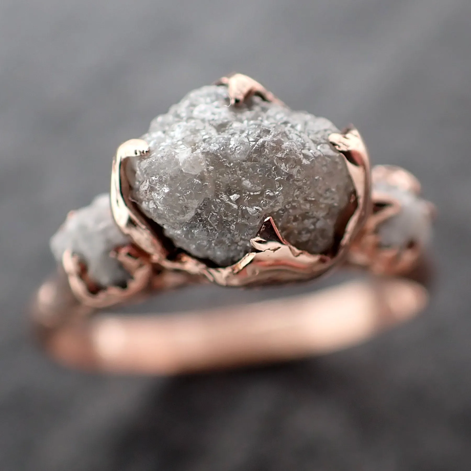 Raw Rough Diamond Engagement Stacking Multi stone Wedding anniversary 14k Rose Gold Ring Rustic c2553