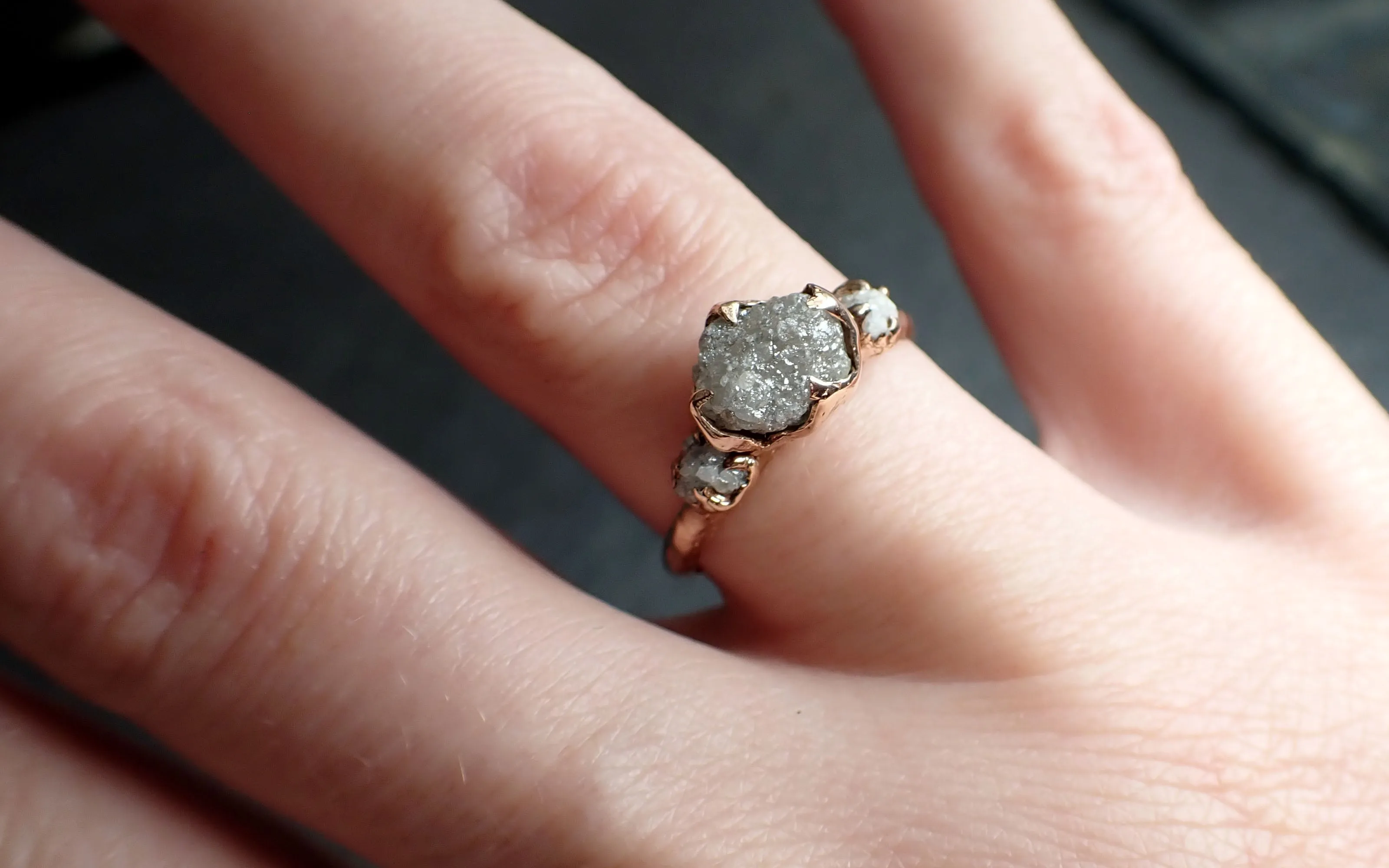 Raw Rough Diamond Engagement Stacking Multi stone Wedding anniversary 14k Rose Gold Ring Rustic c2553