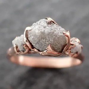 Raw Rough Diamond Engagement Stacking Multi stone Wedding anniversary 14k Rose Gold Ring Rustic c2553